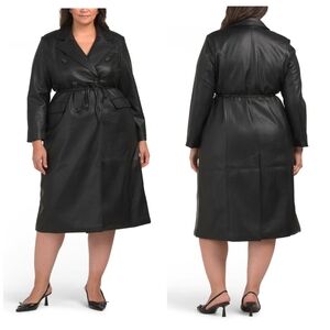 🖤🔹️Avec Les Filles🔹️ Plus SizenWomen Black Faux- Leather Trench Coat 1x 2x 3x